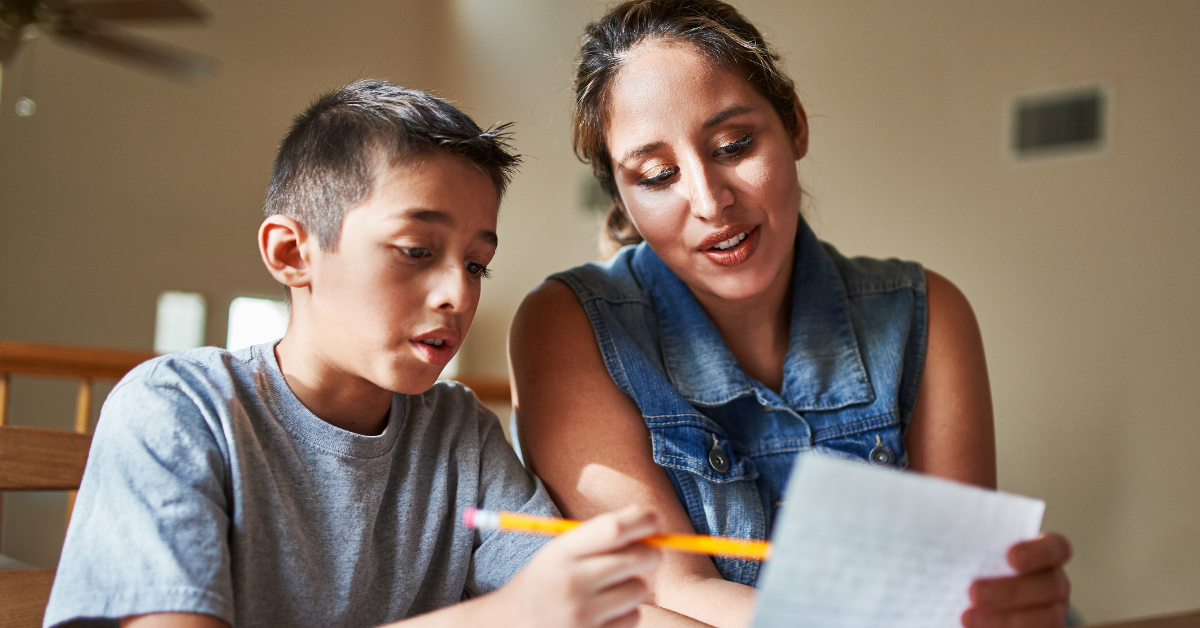 mother and child reviewing IEP and school success plan